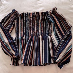 Navy Striped Off The Shoulder Top